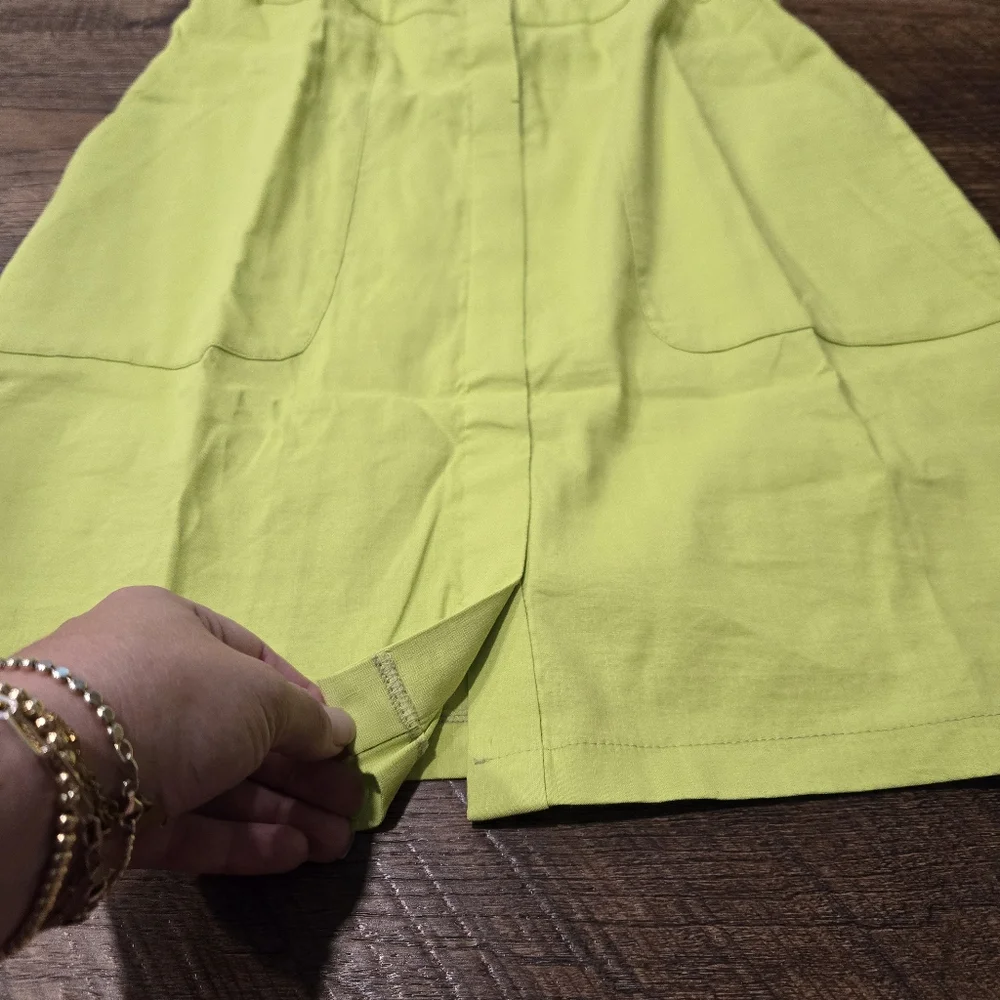 Elie Tahari Gianna Shirt Dress Chartreuse Neon Green Linen Preppy Pockets Casual - Picture 10 of 13